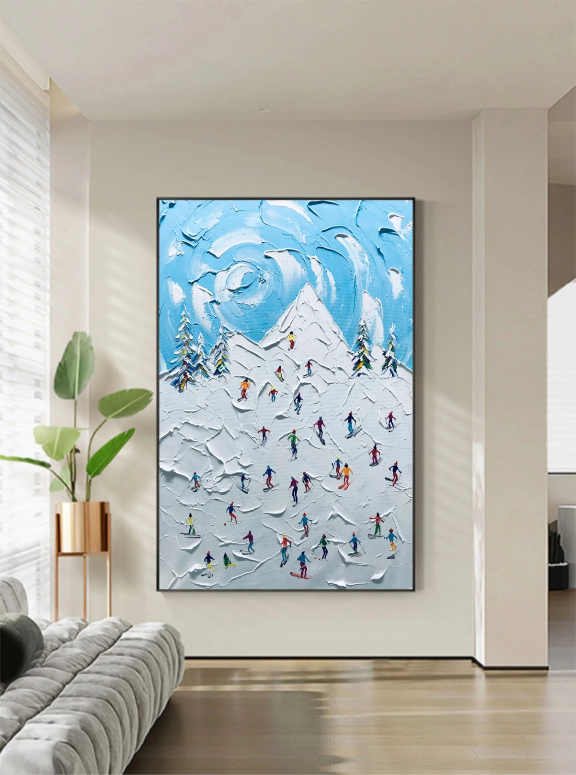 Multicolor Winter Symphony Textured Ski Crowd Art - Artwallpainting