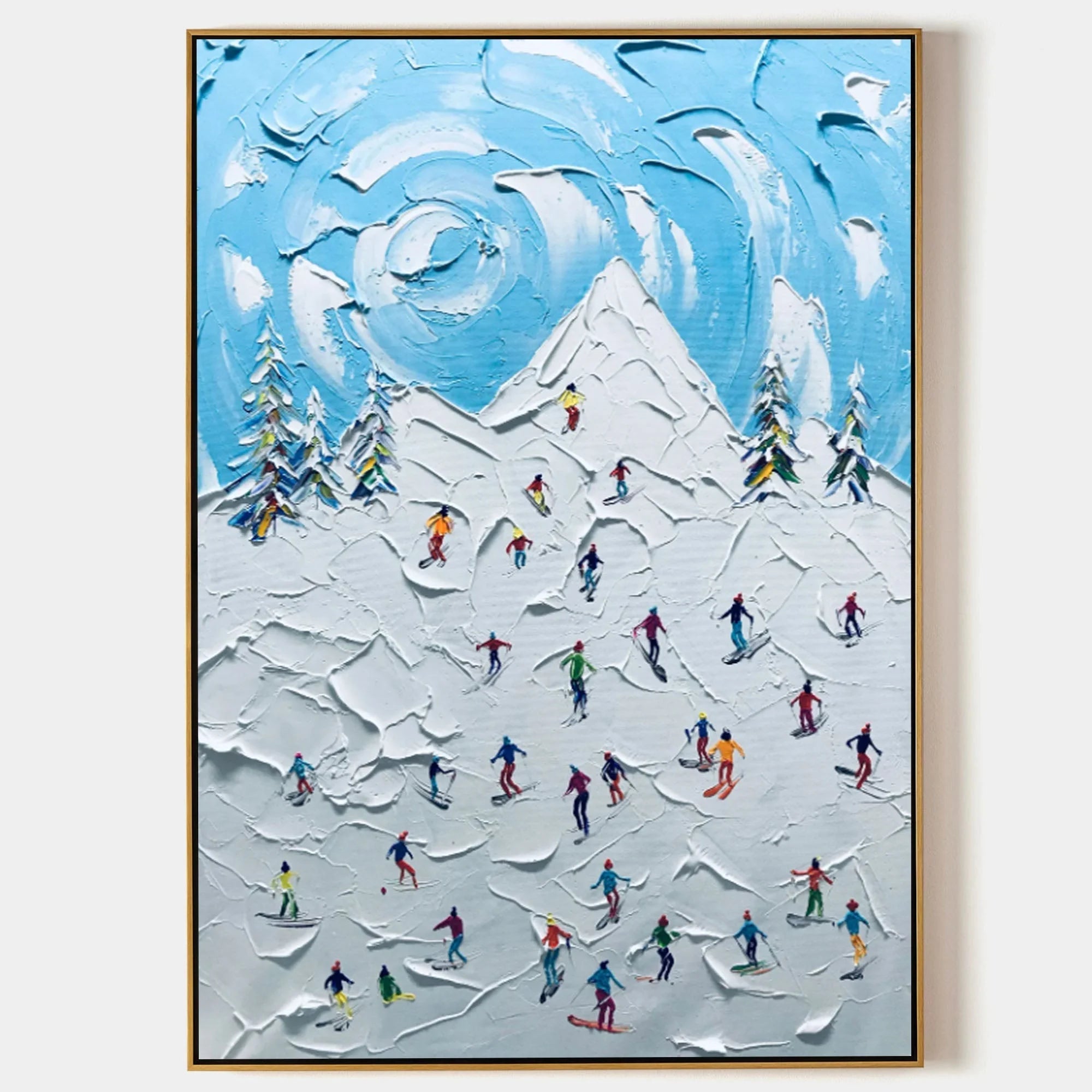 Multicolor Winter Symphony Textured Ski Crowd Art - Artwallpainting