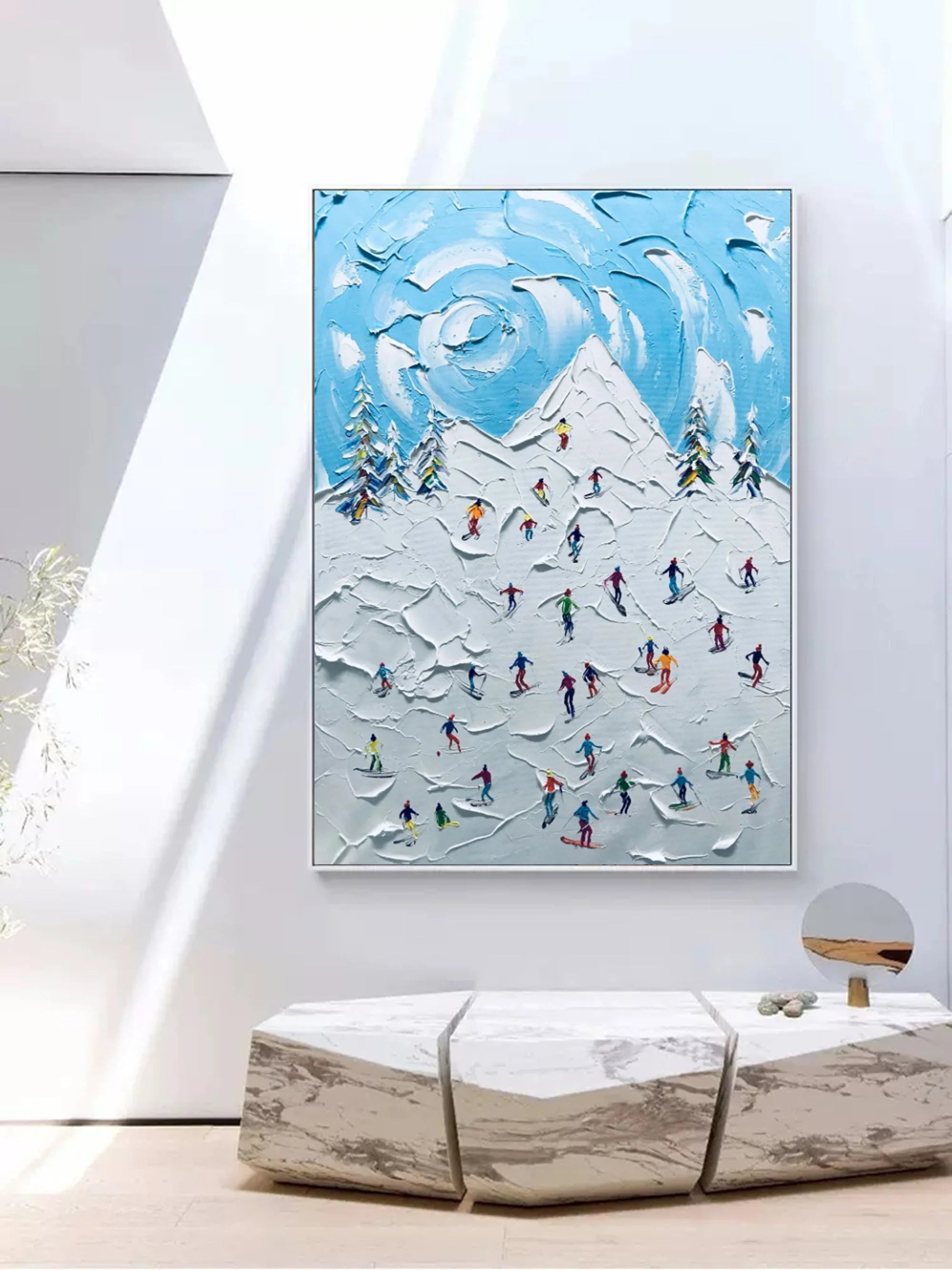 Multicolor Winter Symphony Textured Ski Crowd Art - Artwallpainting