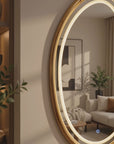 Teak Wood LED Wall Mirror 48 x 32 Inch | Large Designer Wooden Mirror with LED Light for Bedroom & Home Decor