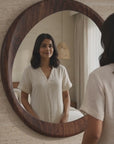 Luxury Natural Wood Arched Full Length Mirror – Large Designer Floor Mirror for Bedroom & Living Room - 32 x 28 inch