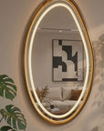 Teak Wood LED Wall Mirror 48 x 32 Inch | Large Designer Wooden Mirror with LED Light for Bedroom & Home Decor