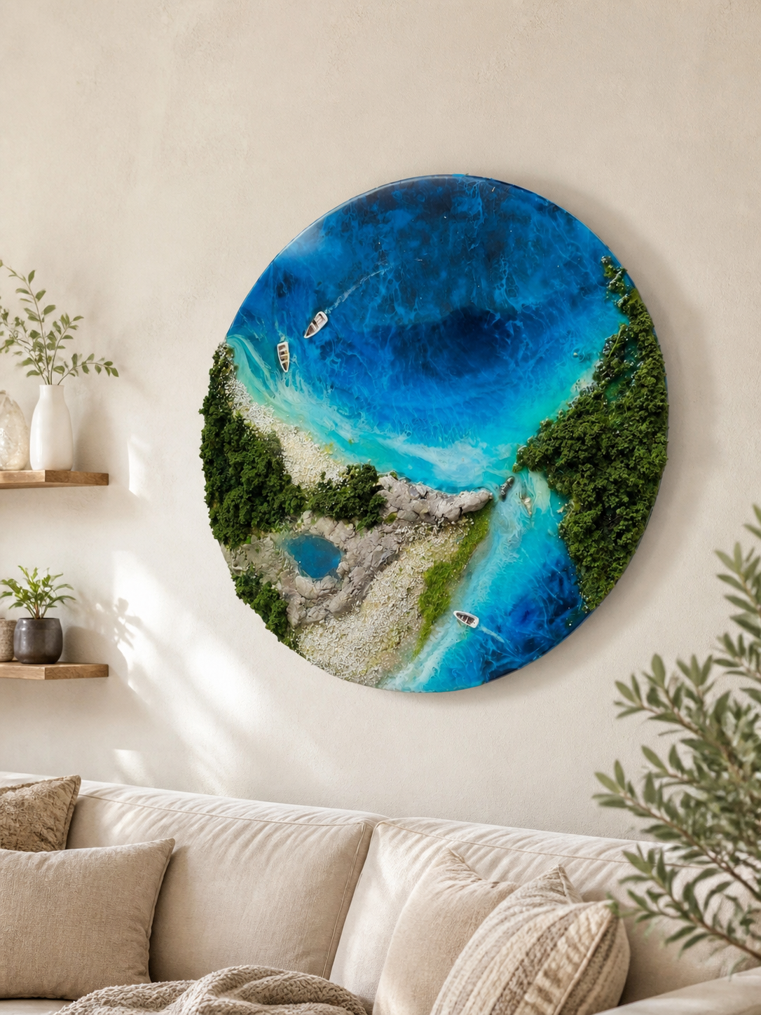 Luxury Ocean &amp; Greenery Resin Wall Art | 3D Natural Landscape Statement Art