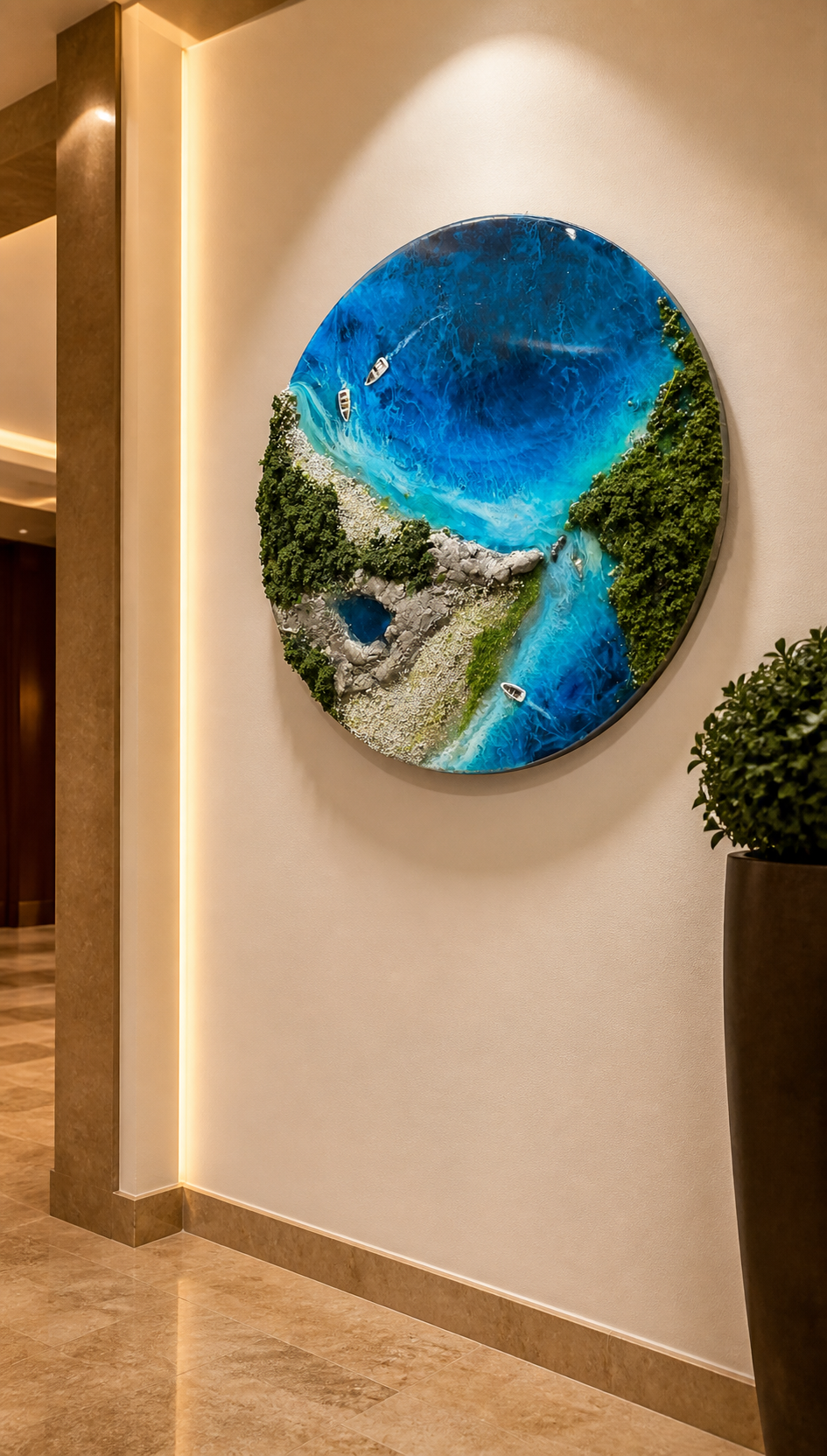 Luxury Ocean &amp; Greenery Resin Wall Art | 3D Natural Landscape Statement Art