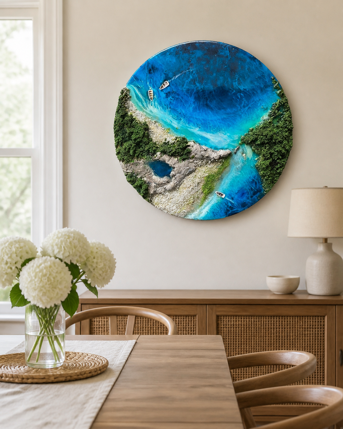 Luxury Ocean &amp; Greenery Resin Wall Art | 3D Natural Landscape Statement Art