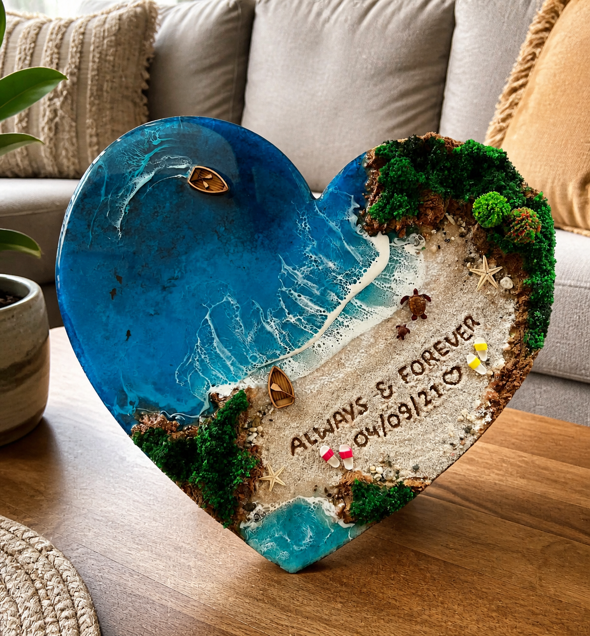 Heart shaped luxury ocean resin wall art