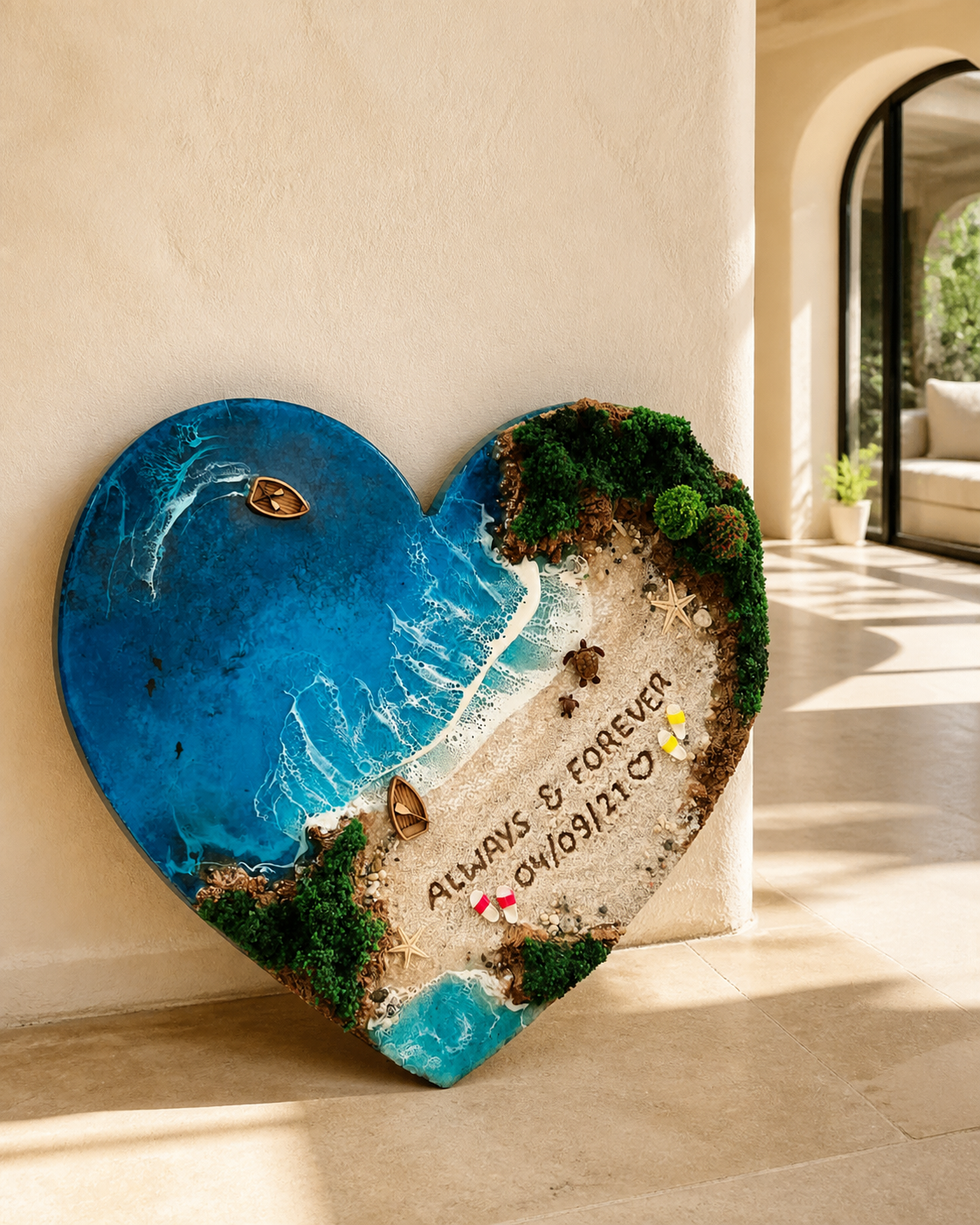 Heart shaped resin wall art for couples and luxury interiors
