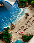 3D tropical beach resin art with boats and greenery