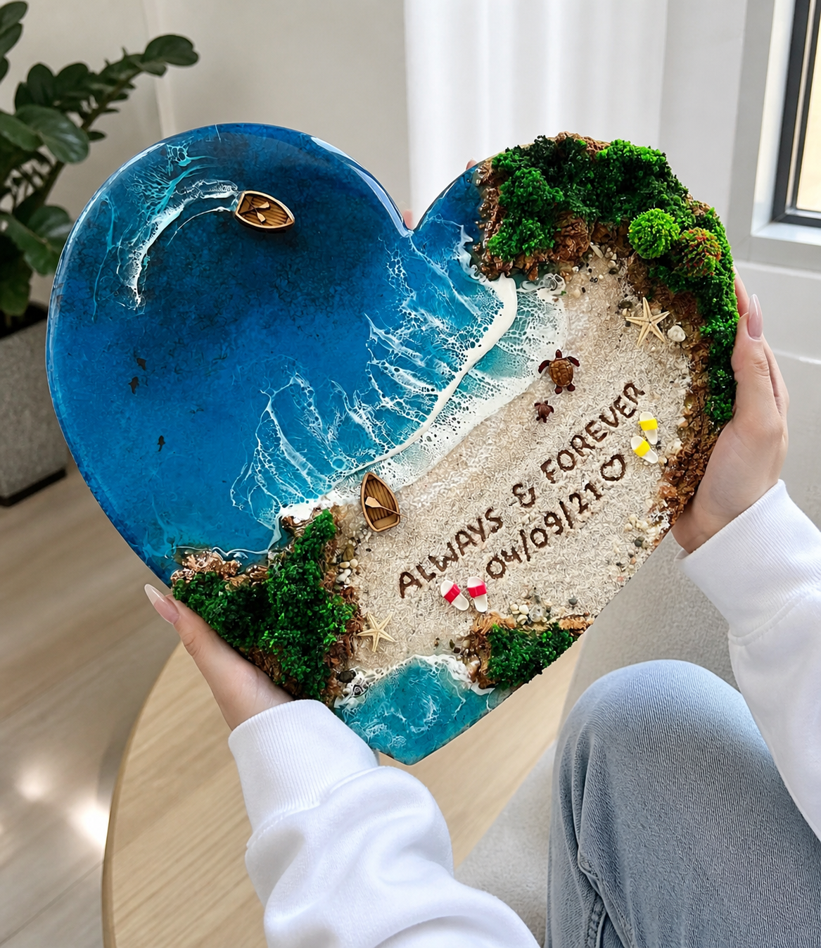 Romantic heart shaped ocean wall decor with Always Forever