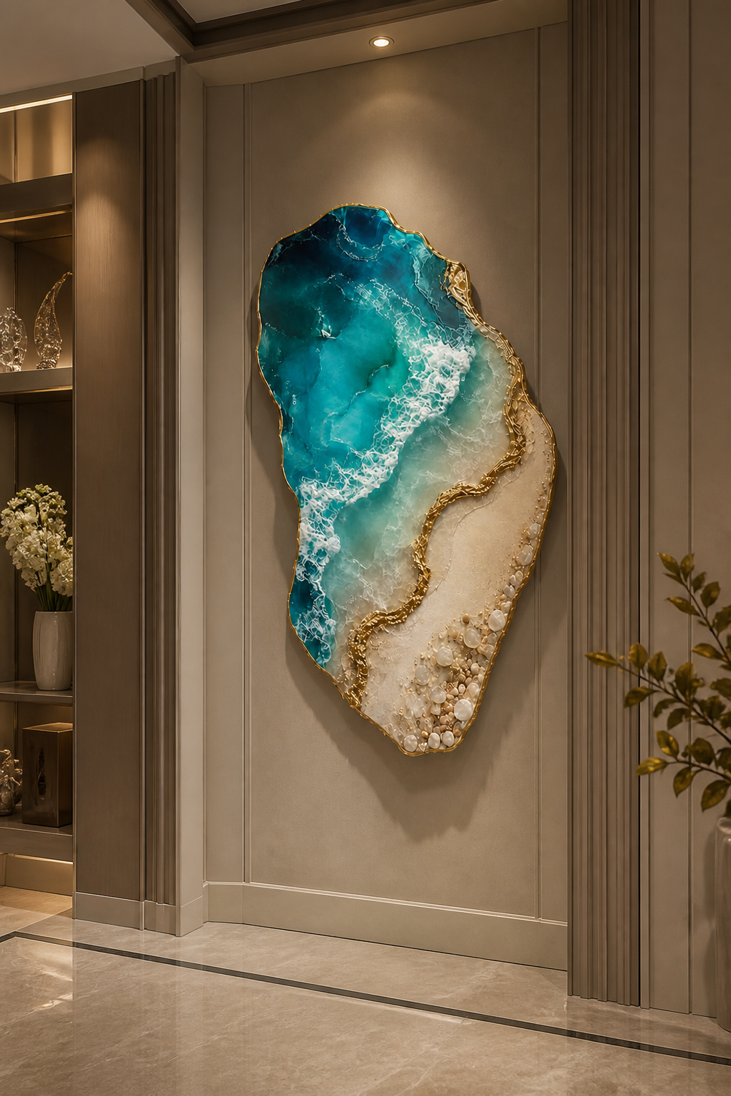 Premium 3D turquoise ocean resin wall art