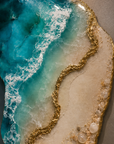 Handcrafted luxury beach resin wall art with gold detailing