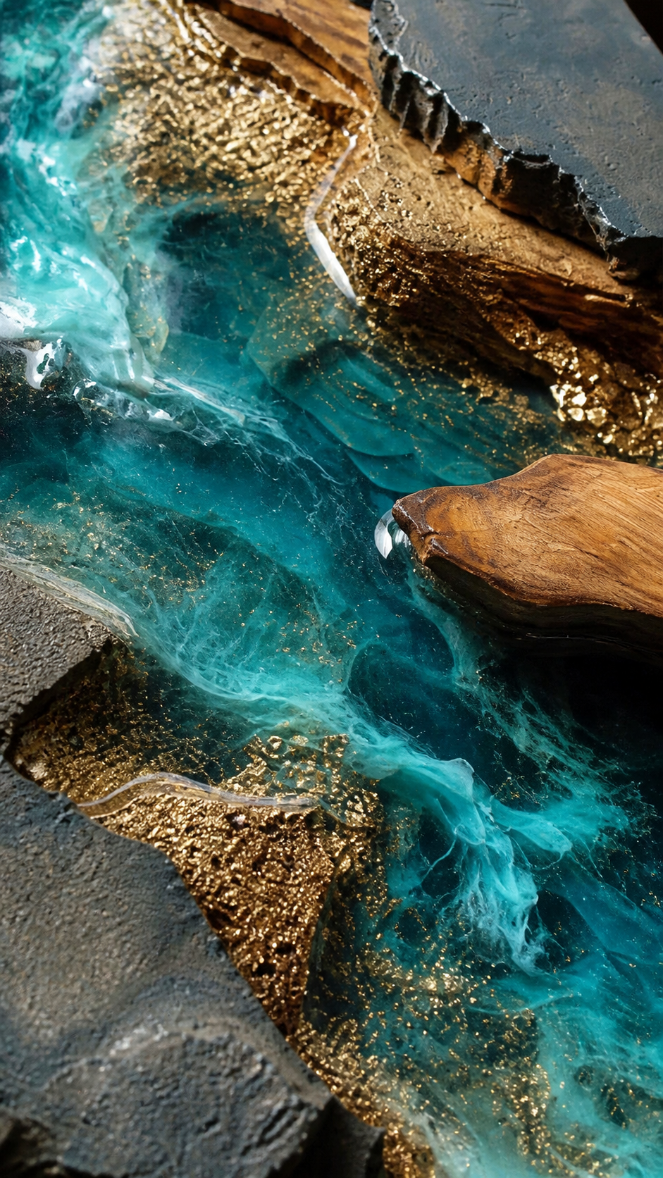 Premium handcrafted resin wall art with flowing water effect