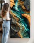Luxury turquoise and gold resin statement wall art