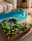 Luxury 3D ocean resin wall art with tropical island, turquoise lagoon and beach