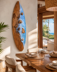 Handmade wood and epoxy resin ocean wall decor Luxury coastal wood and resin wall art with ocean wave design
