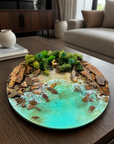 Luxury Ocean Resin Wall Art | 3D Beach Landscape with Natural Stones & Greenery