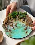 Luxury Ocean Resin Wall Art | 3D Beach Landscape with Natural Stones & Greenery