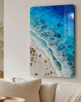 3D ocean resin wall art with turquoise waves and sandy shoreline
