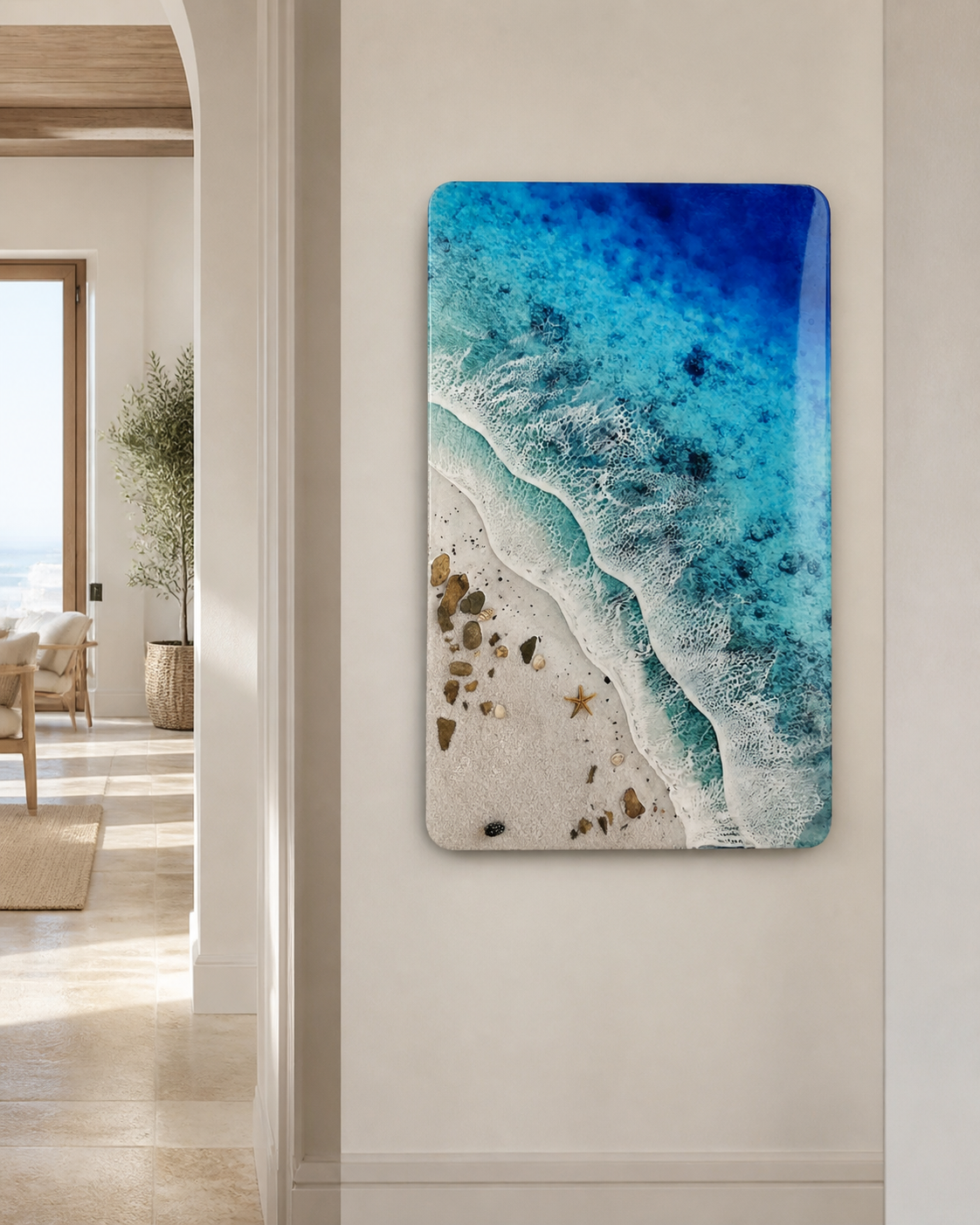 Detailed white resin ocean waves with turquoise water