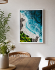 Handcrafted coastal resin wall art featuring ocean waves beach rocks and greenery