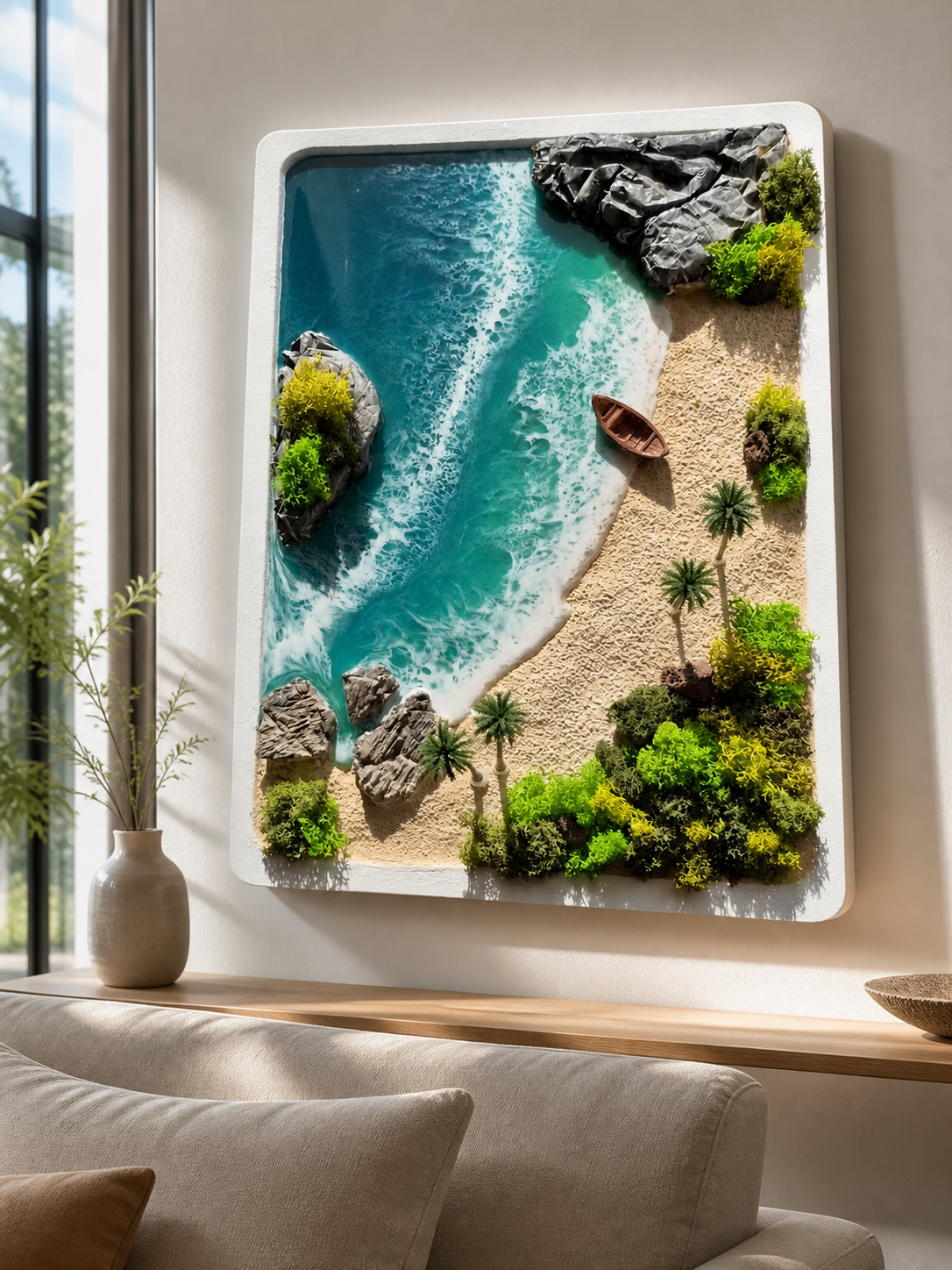 Private Cove | 3D Tropical Beach Resin Wall Art with Miniature Island Landscape