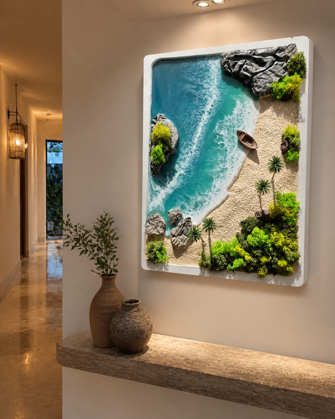 Private Cove | 3D Tropical Beach Resin Wall Art with Miniature Island Landscape
