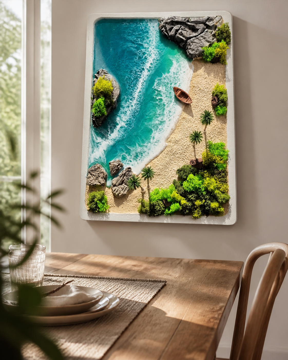 Private Cove | 3D Tropical Beach Resin Wall Art with Miniature Island Landscape