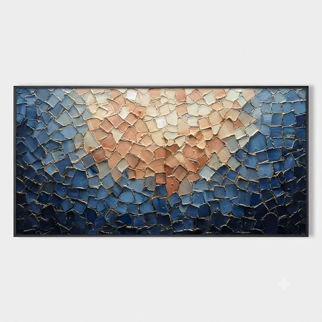 Multicolor Shattered Glass Mosaic Textured Abstract Oil Painting Wall Art