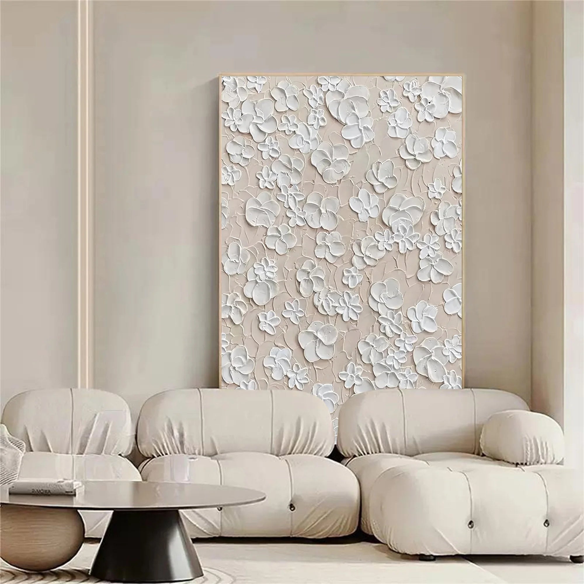 White Blossom Texture Harmony Canvas Painting For Home Decoration - Artwallpainting