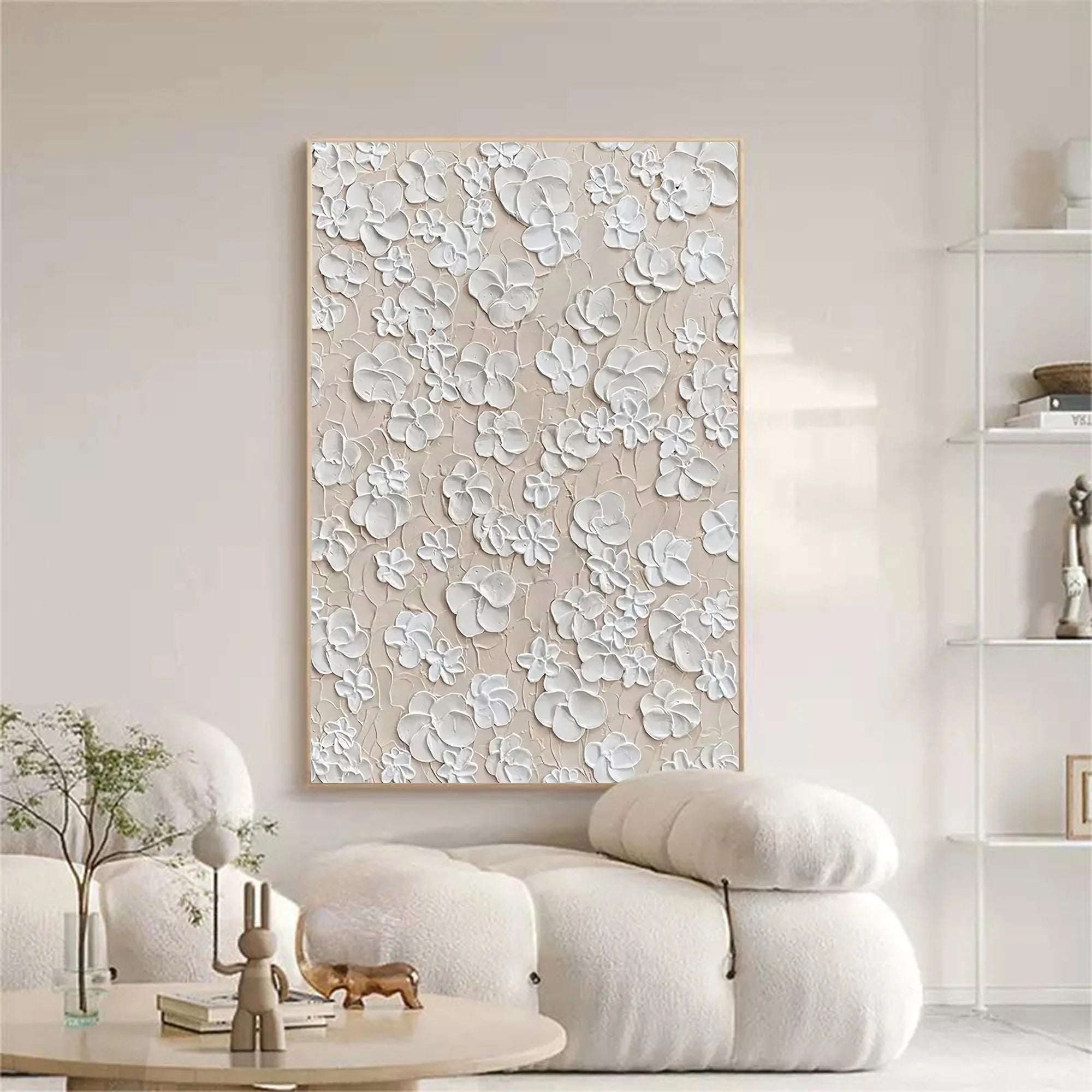 White Blossom Texture Harmony Canvas Painting For Home Decoration - Artwallpainting