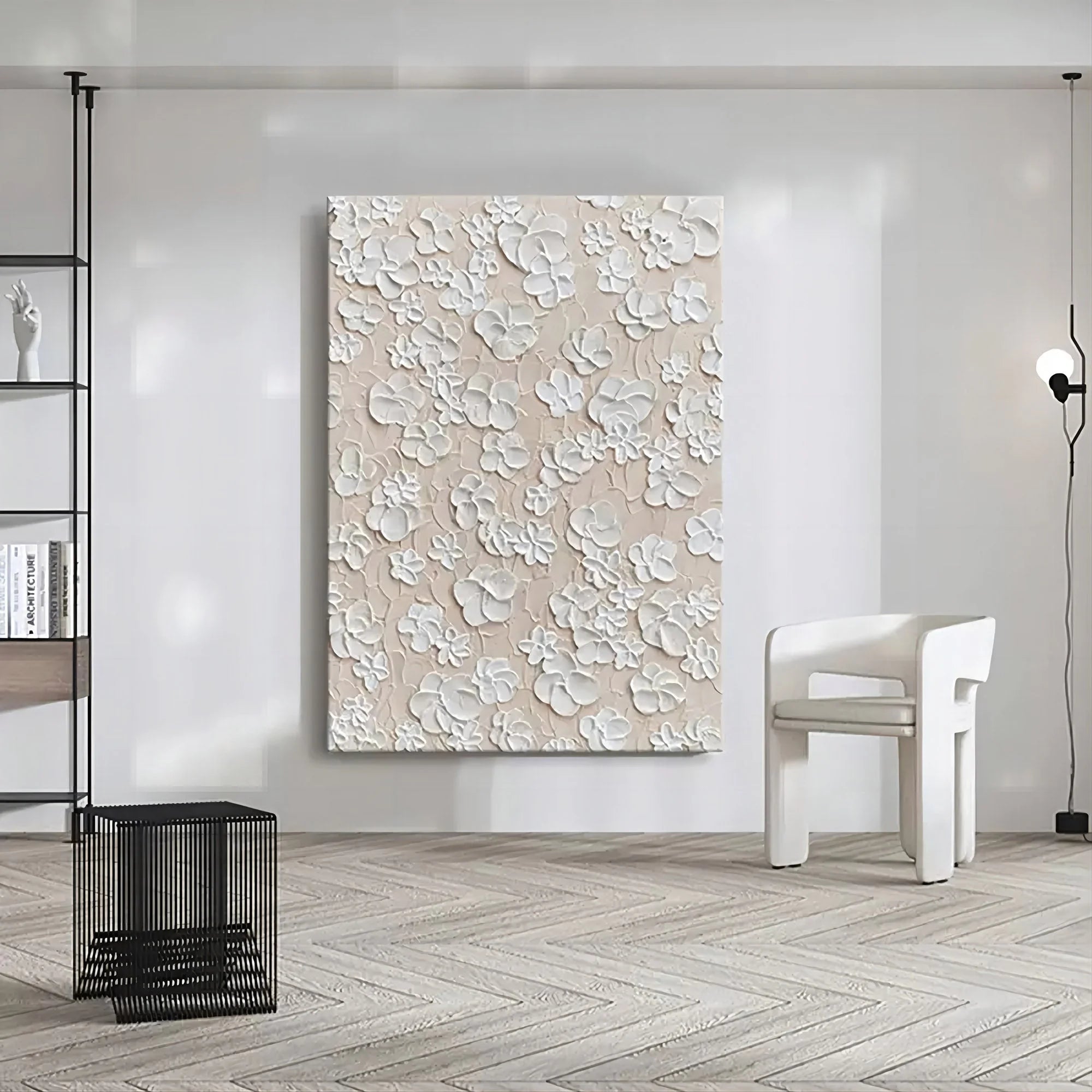 White Blossom Texture Harmony Canvas Painting For Home Decoration - Artwallpainting