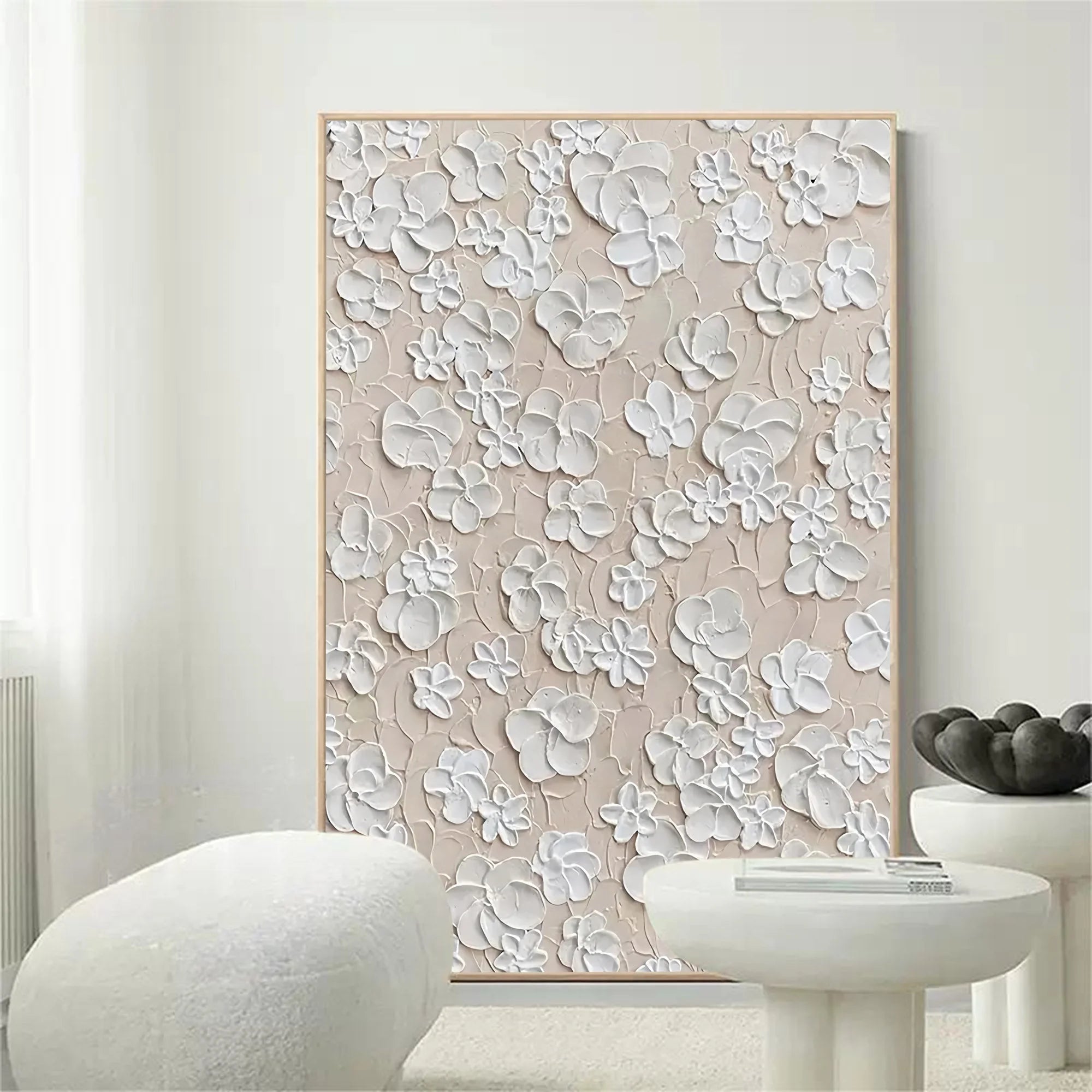 White Blossom Texture Harmony Canvas Painting For Home Decoration - Artwallpainting