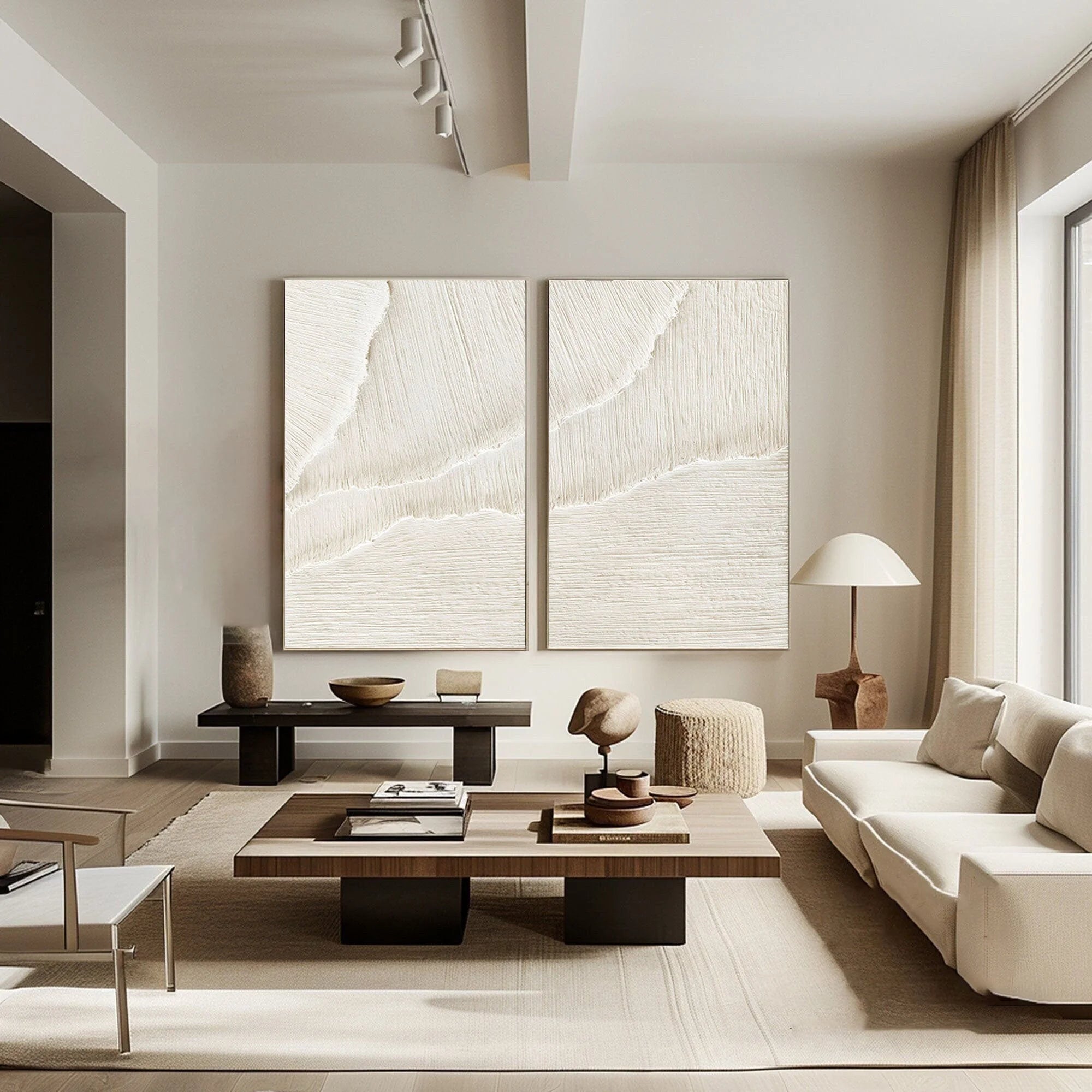 White Desert Breeze - Dual Minimalist Textured Wall Art Set Of 2 - Artwallpainting