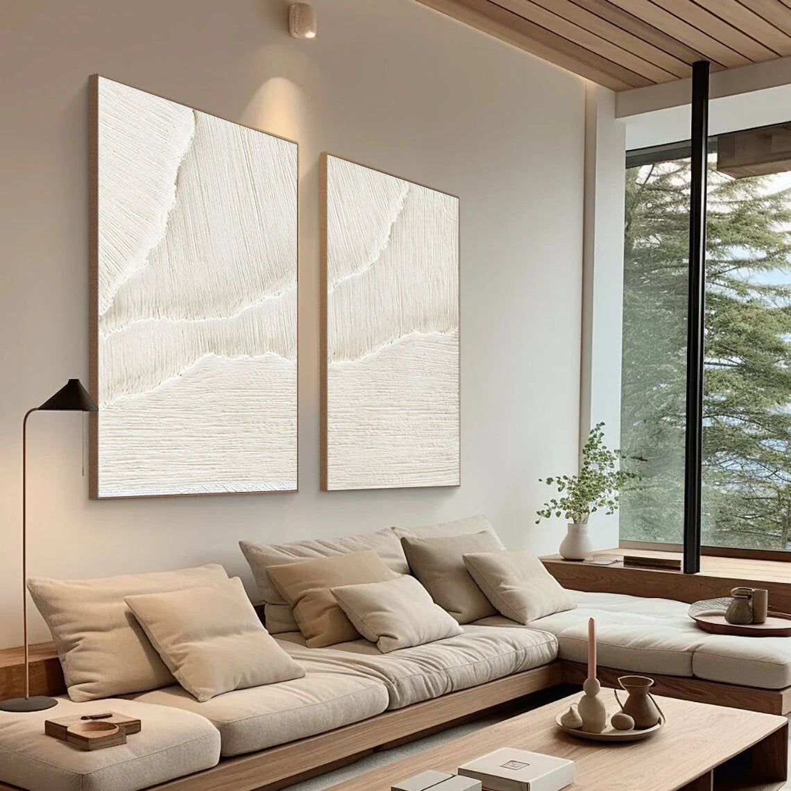 White Desert Breeze - Dual Minimalist Textured Wall Art Set Of 2 - Artwallpainting