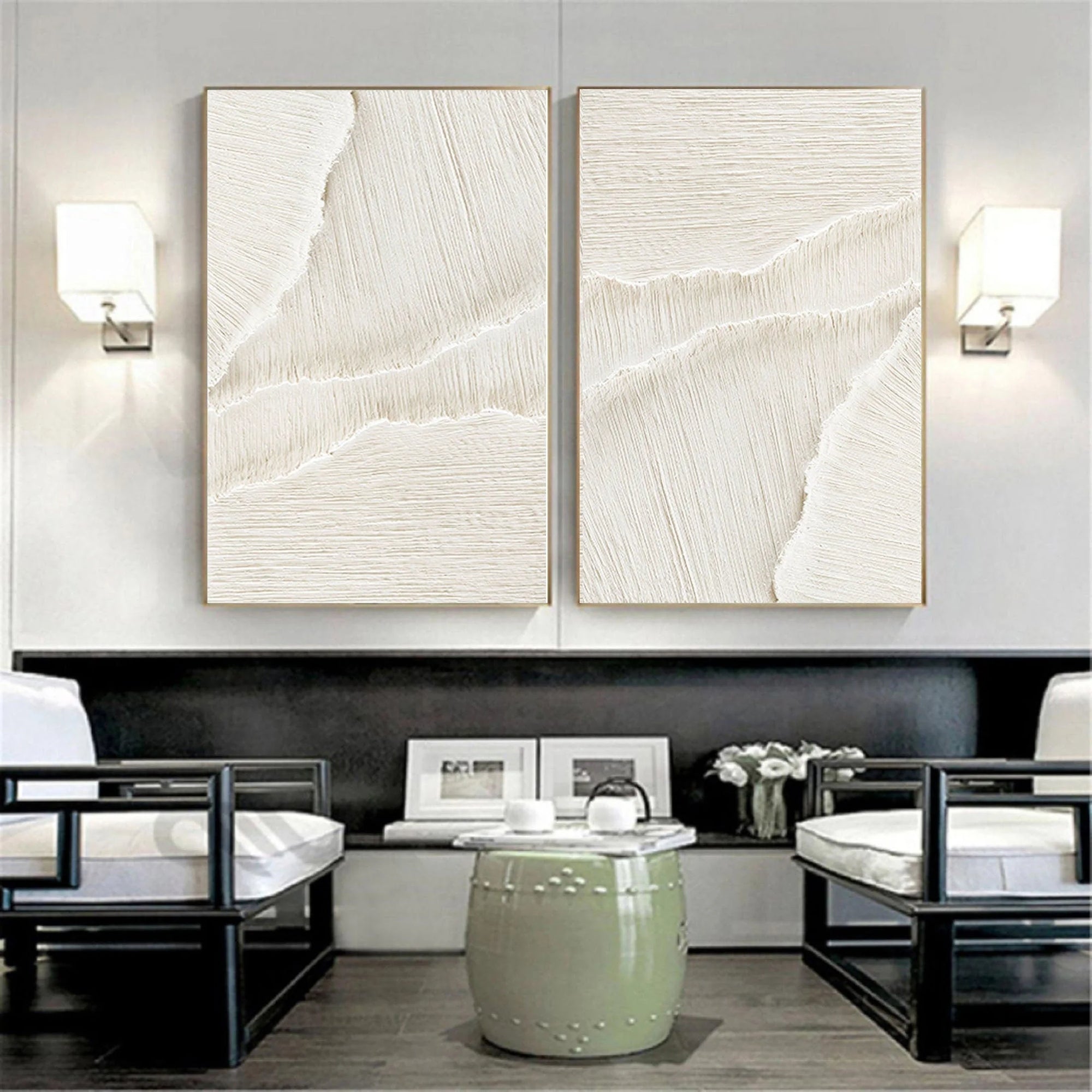 White Desert Breeze - Dual Minimalist Textured Wall Art Set Of 2 - Artwallpainting