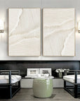 White Desert Breeze - Dual Minimalist Textured Wall Art Set Of 2 - Artwallpainting
