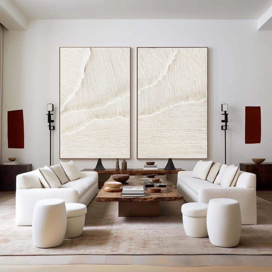 White Desert Breeze - Dual Minimalist Textured Wall Art Set Of 2 - Artwallpainting