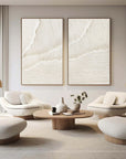White Desert Breeze - Dual Minimalist Textured Wall Art Set Of 2 - Artwallpainting