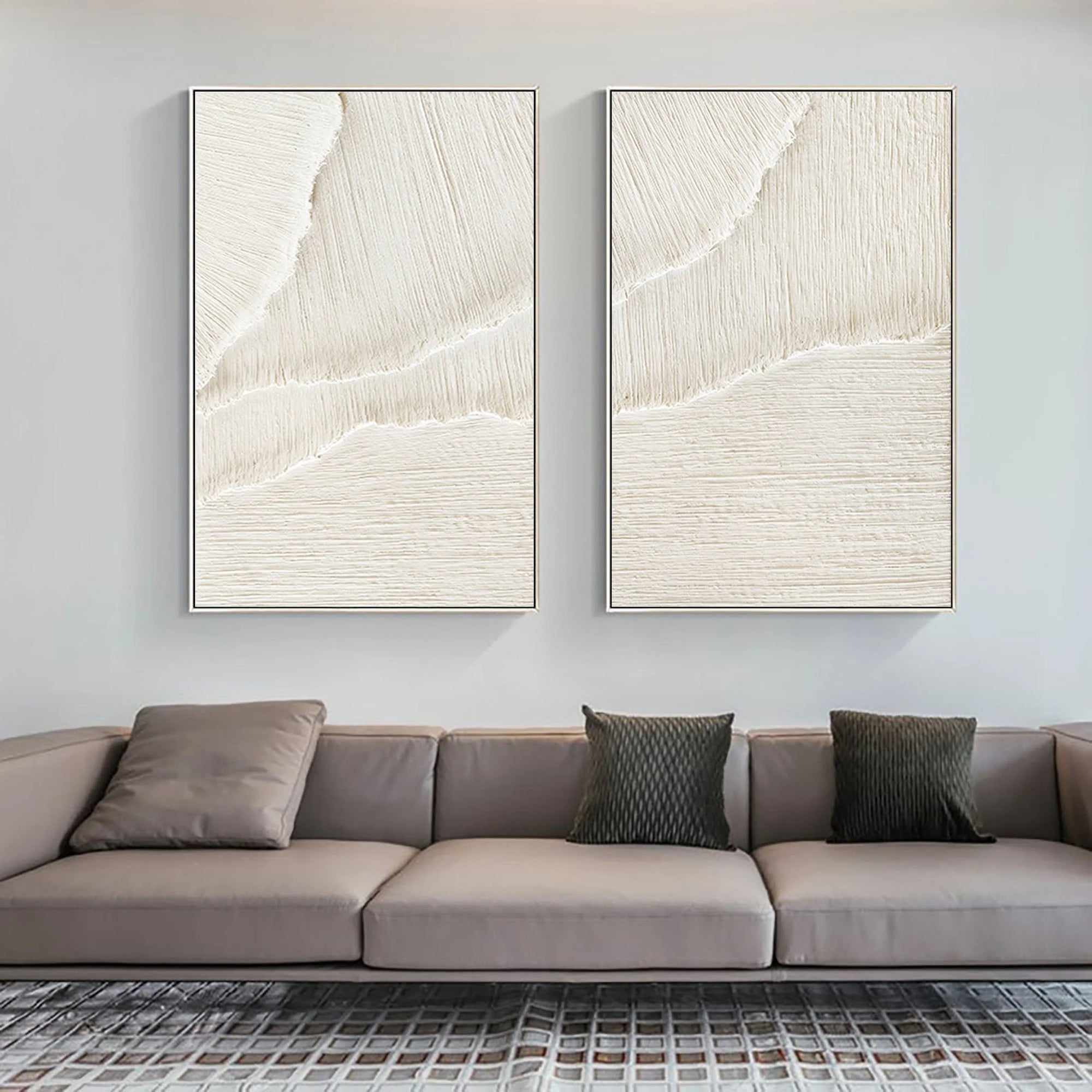 White Ethereal Flow - Dual Minimalist Textured Wall Art Set Of 2 - Artwallpainting