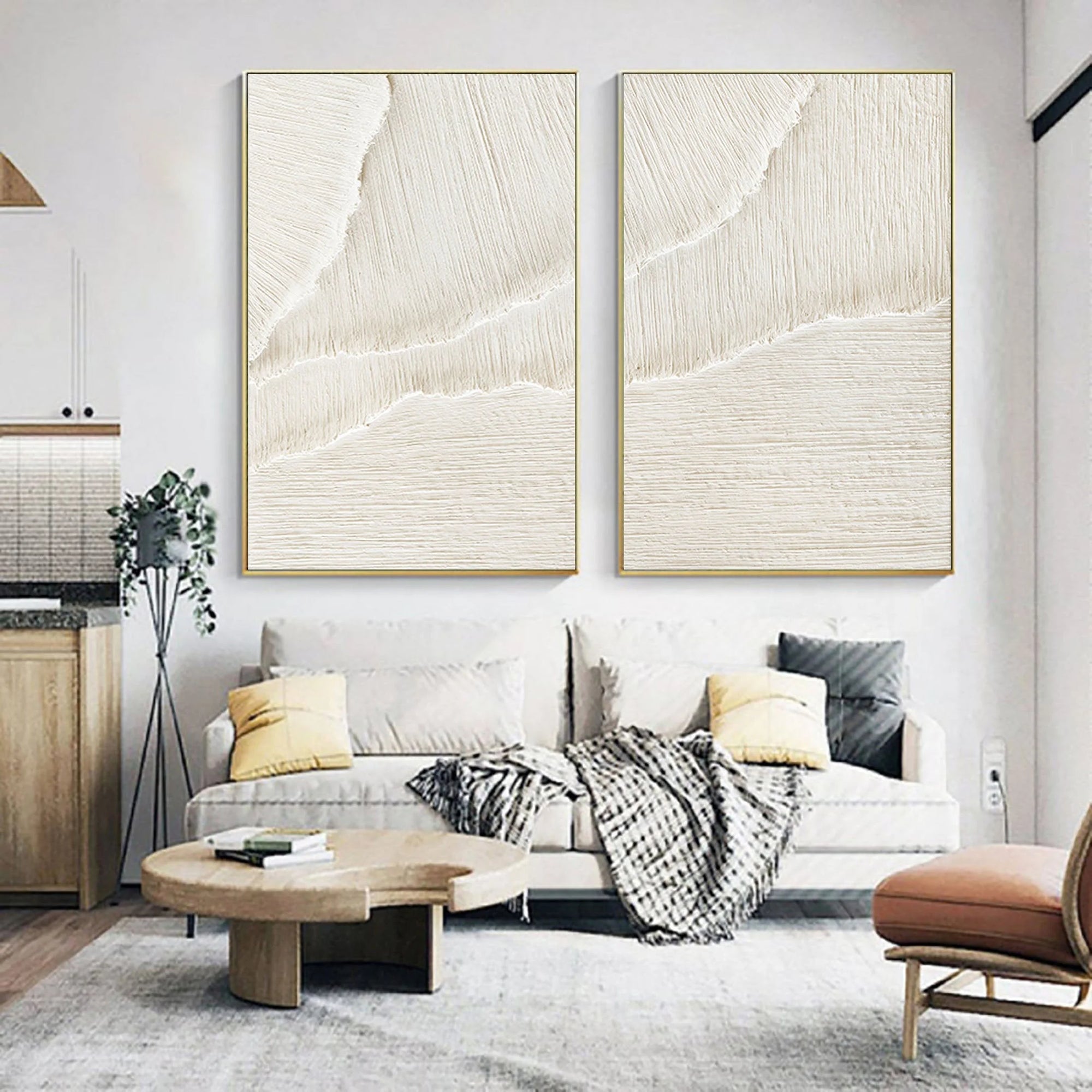 White Ethereal Flow - Dual Minimalist Textured Wall Art Set Of 2 - Artwallpainting
