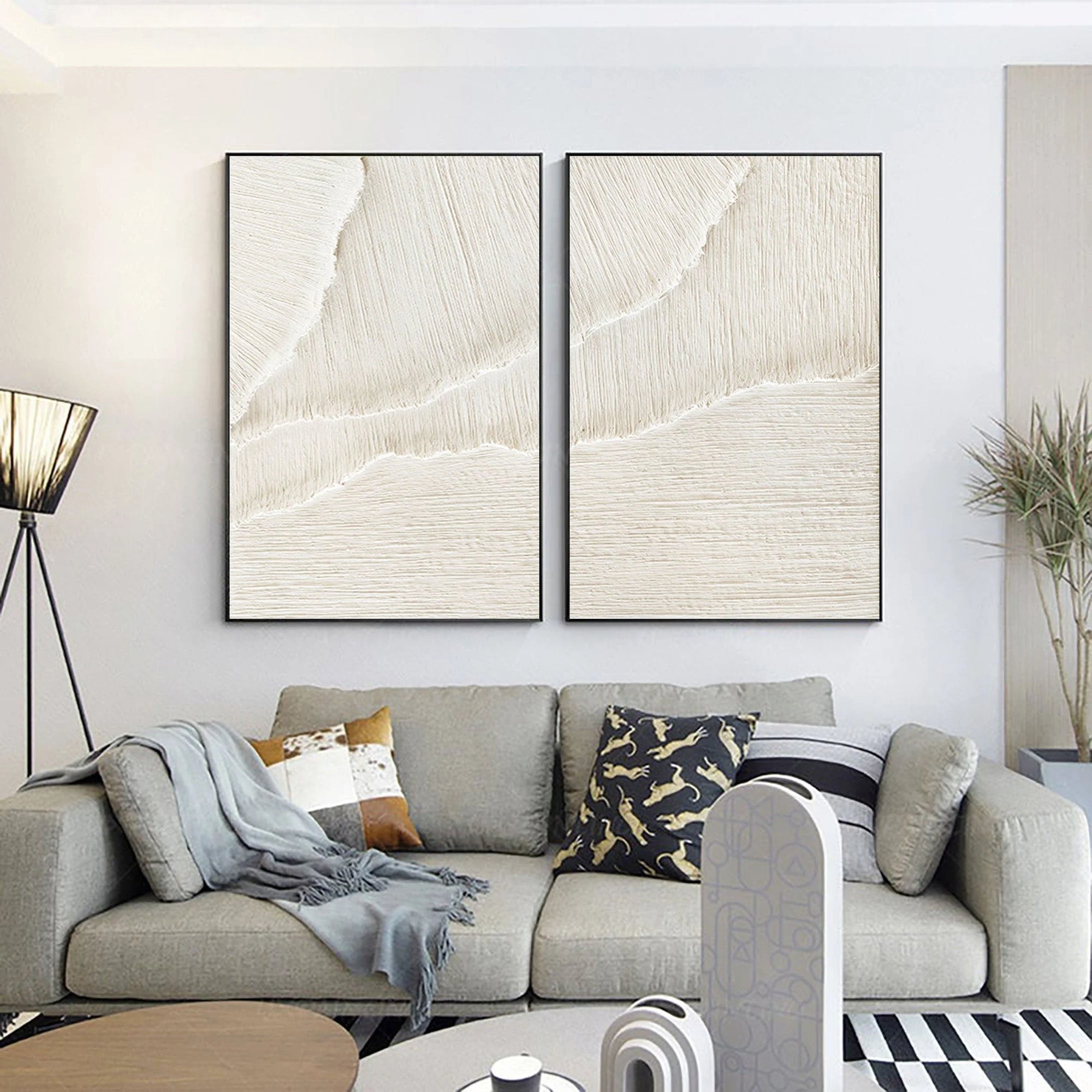 White Ethereal Flow - Dual Minimalist Textured Wall Art Set Of 2 - Artwallpainting