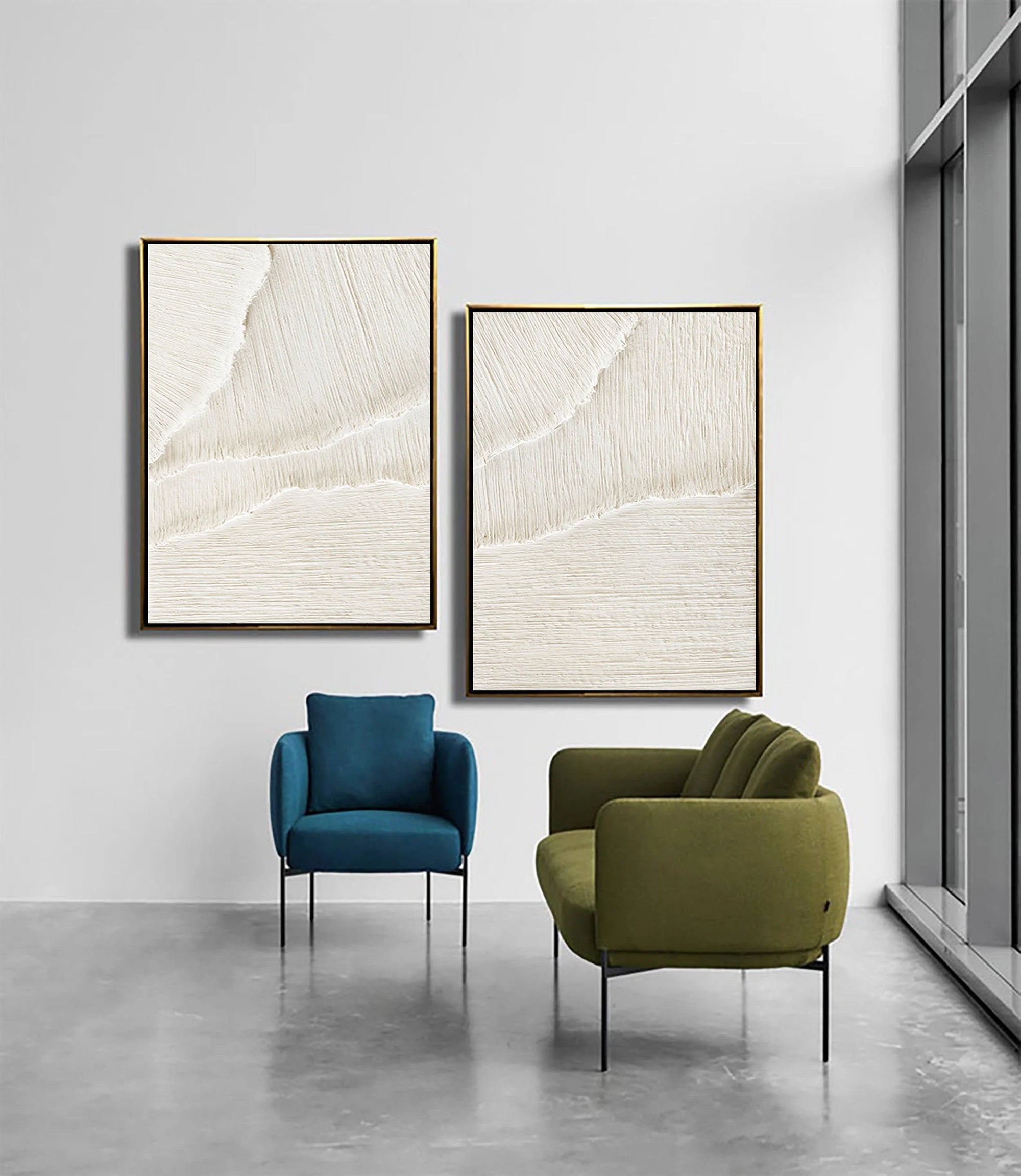 White Ethereal Flow - Dual Minimalist Textured Wall Art Set Of 2 - Artwallpainting