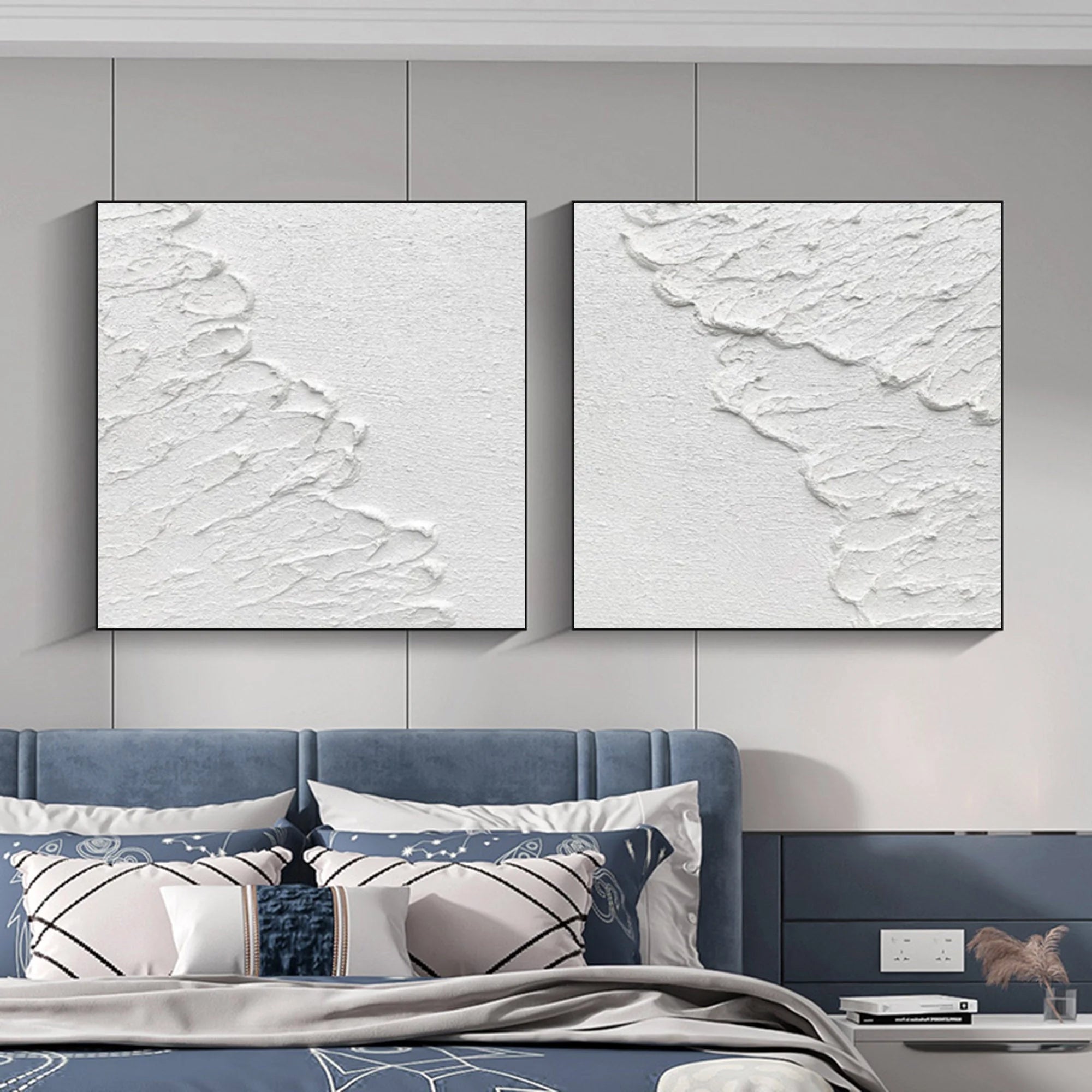 White Ethereal Textured Diptych Art Set Of 2 - Artwallpainting