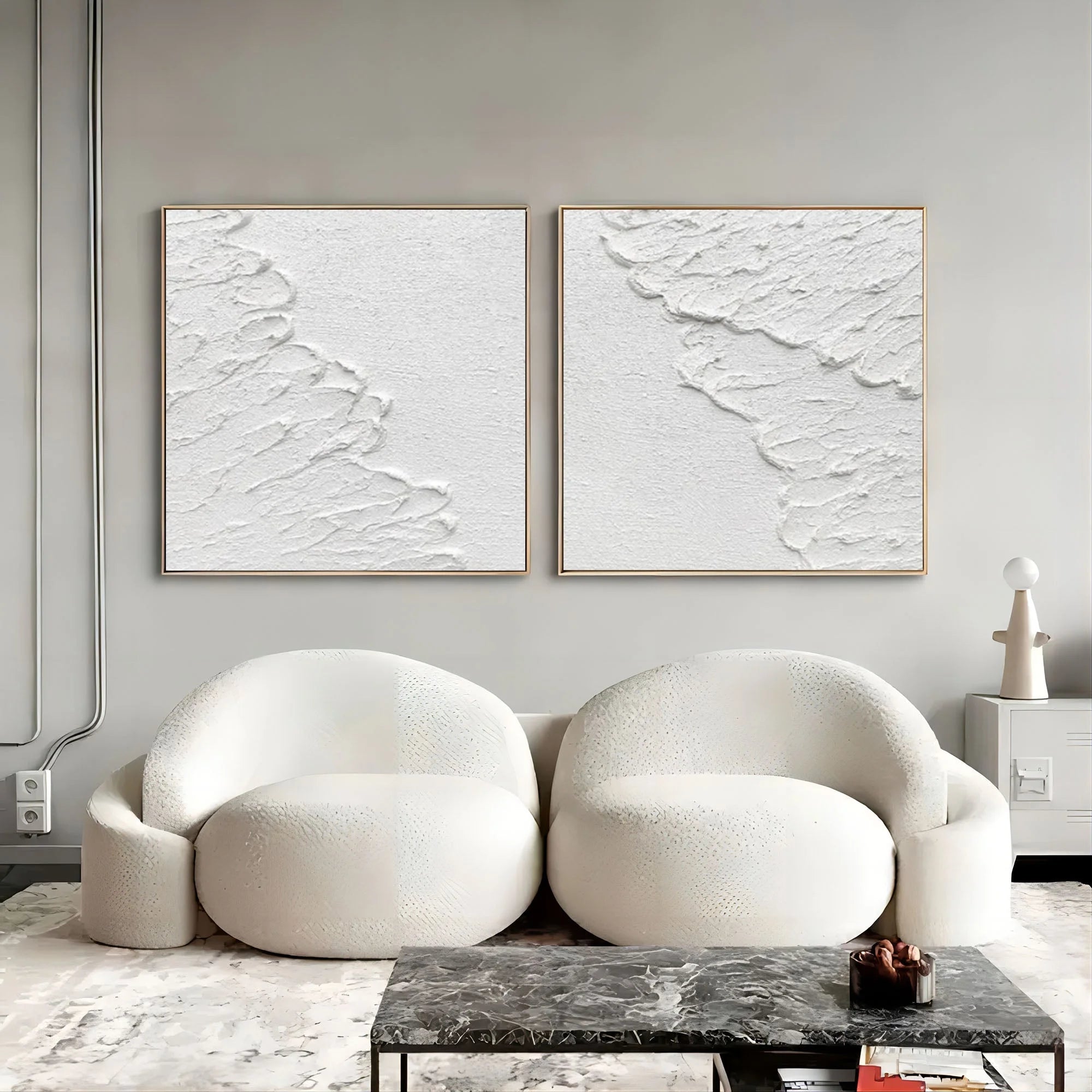 White Ethereal Textured Diptych Art Set Of 2 - Artwallpainting