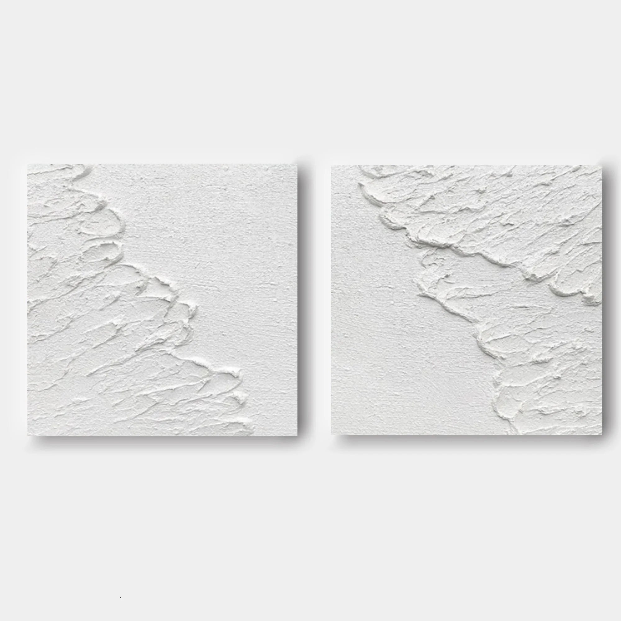 White Ethereal Textured Diptych Art Set Of 2 - Artwallpainting