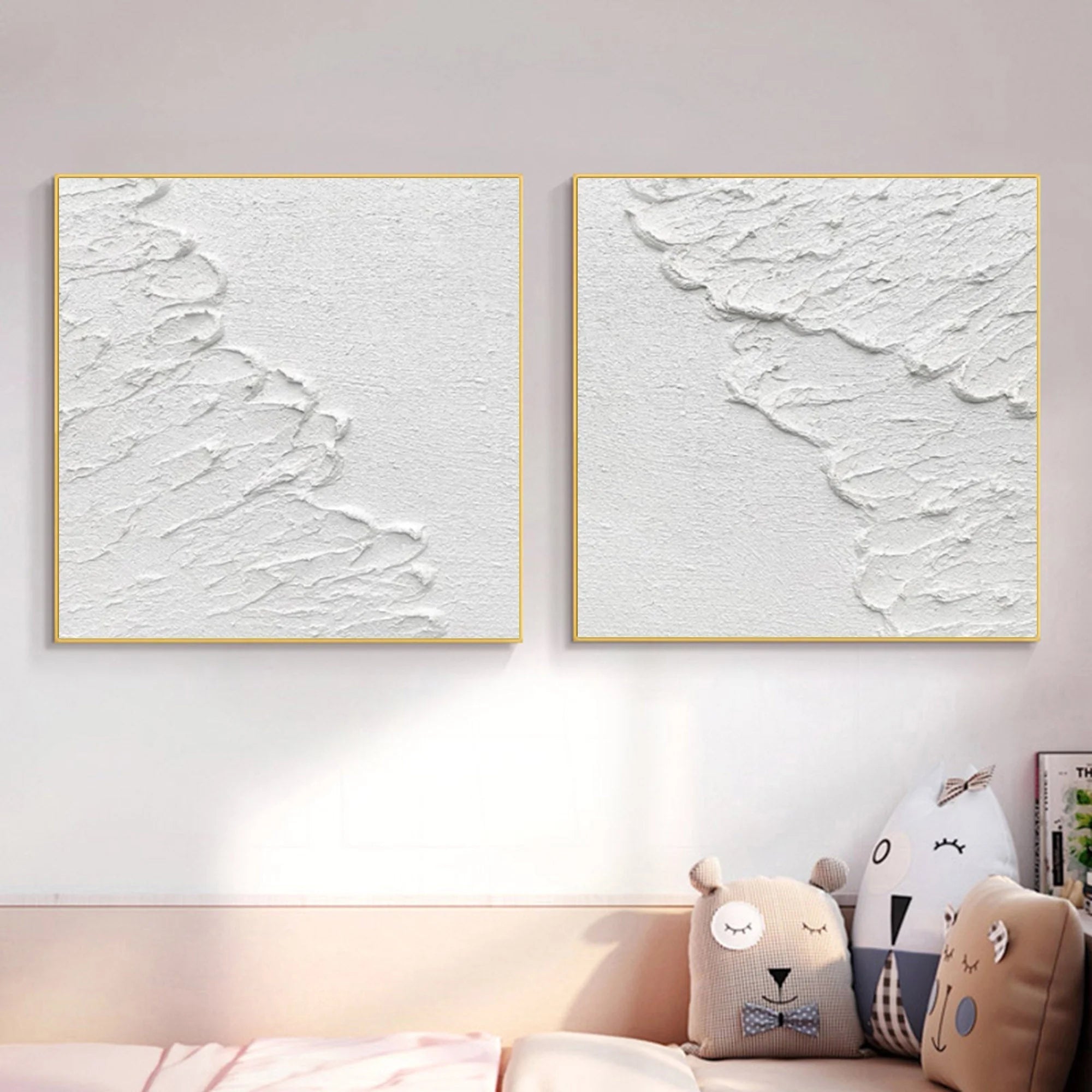 White Ethereal Textured Diptych Art Set Of 2 - Artwallpainting