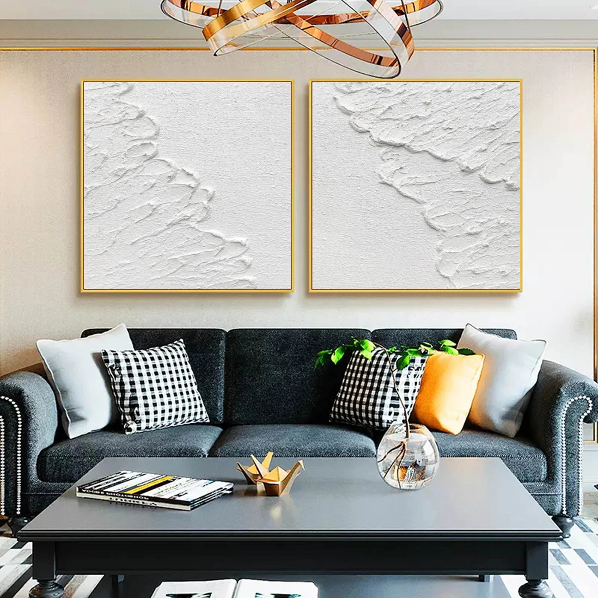 White Ethereal Textured Diptych Art Set Of 2 - Artwallpainting