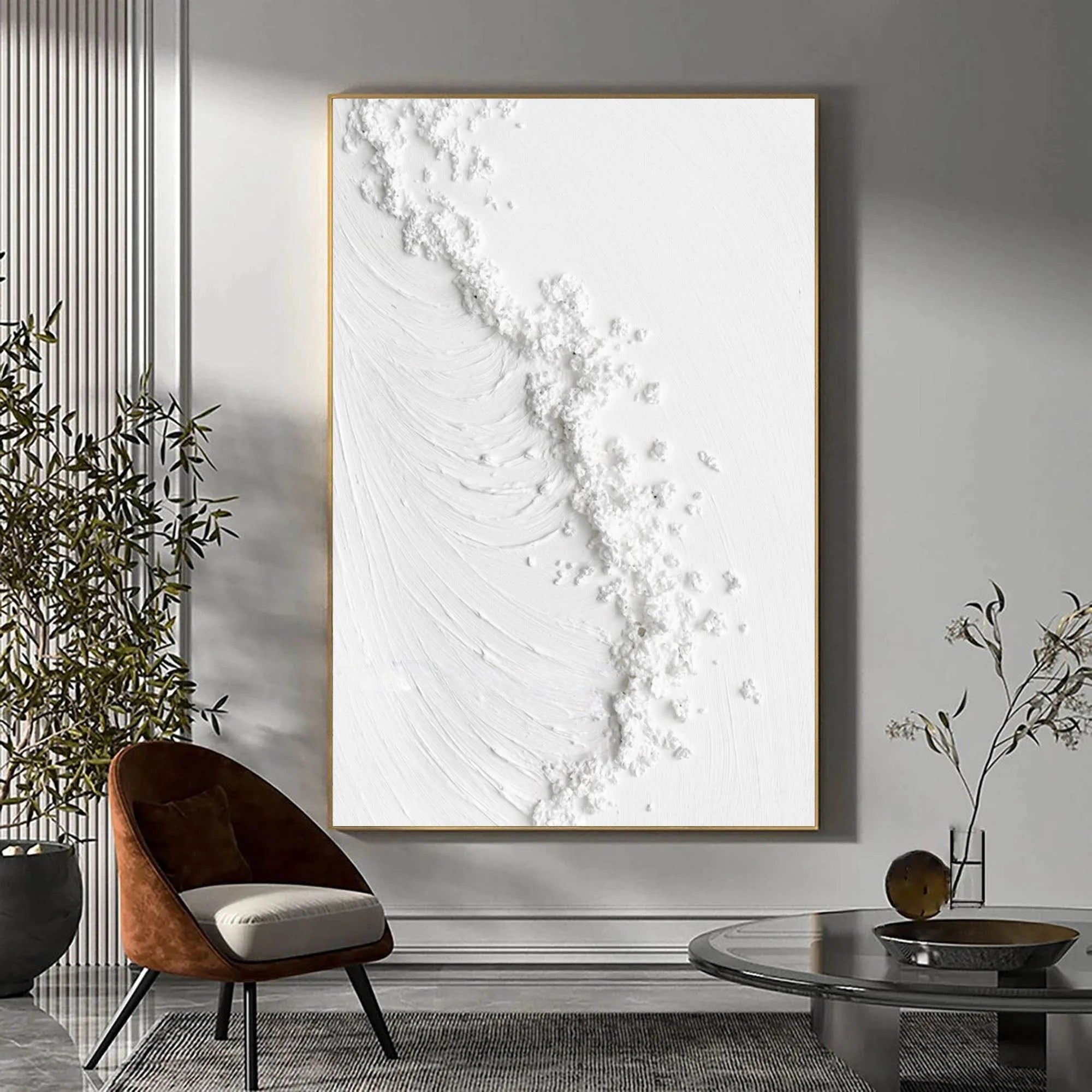 White Frosted Harmony Drift Canvas Painting For Home Decoration - Artwallpainting