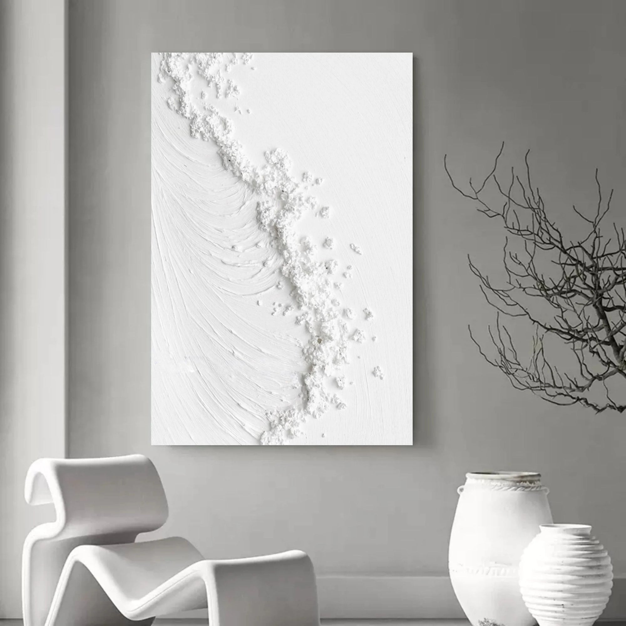 White Frosted Harmony Drift Canvas Painting For Home Decoration - Artwallpainting