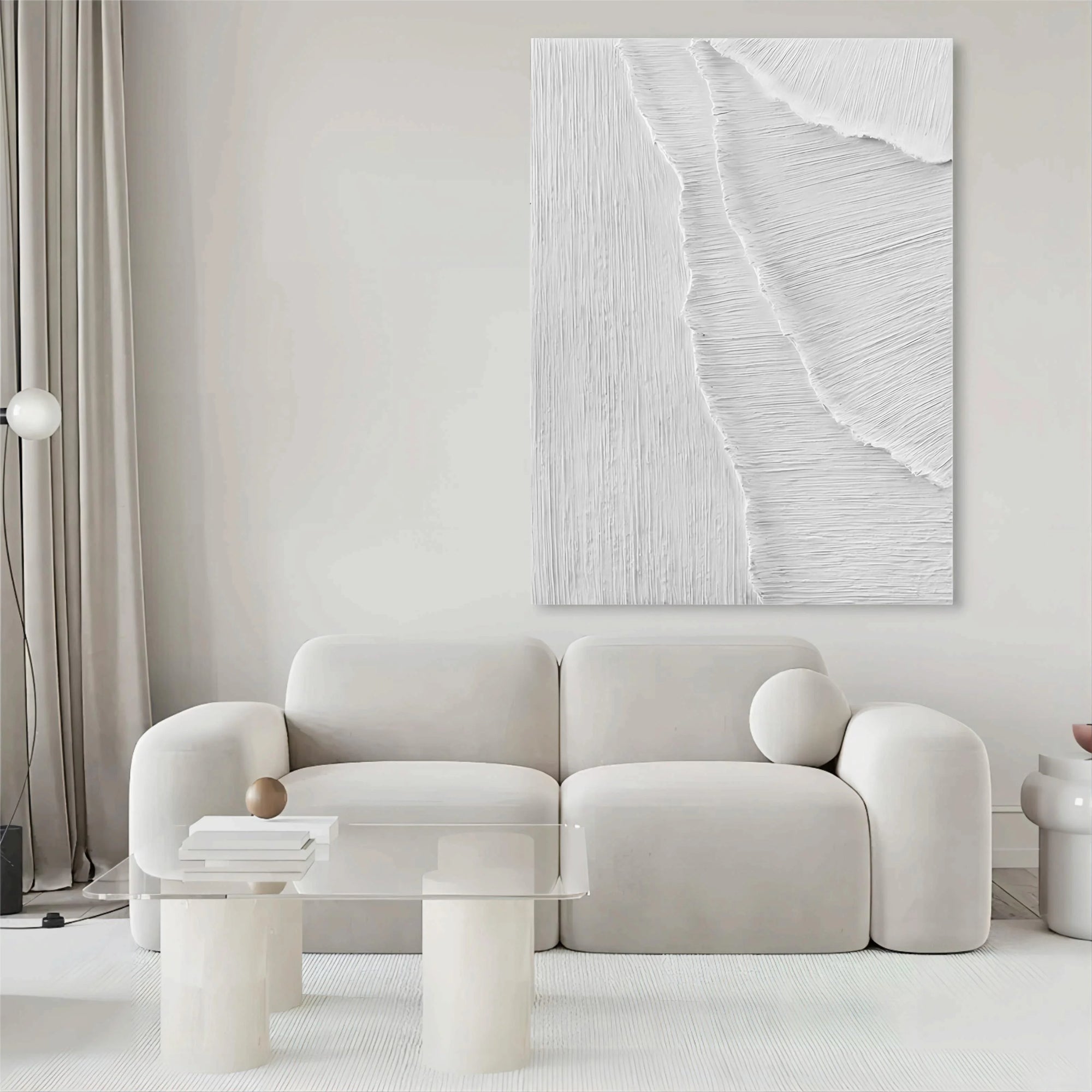 White Minimalist Textured Layers Canvas Painting For Home Decoration - Artwallpainting
